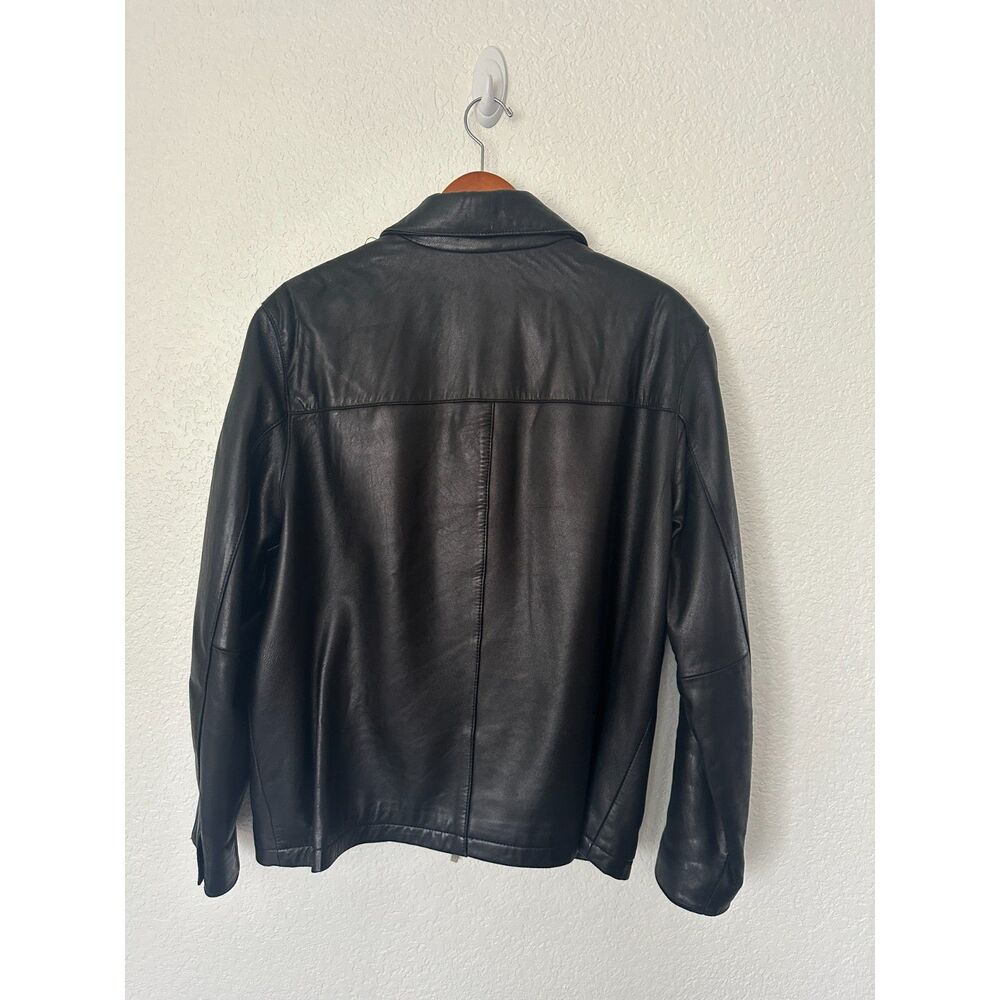 Brandini Leather Jacket Men's Large Black Lamb Leather Bomber Full Zip Lined - Picture 4 of 8
